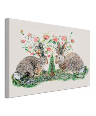 Rabbits And Roses - obraz na płótnie