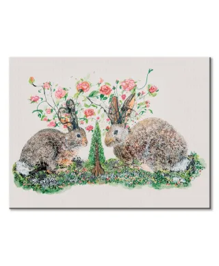Rabbits And Roses - obraz na płótnie