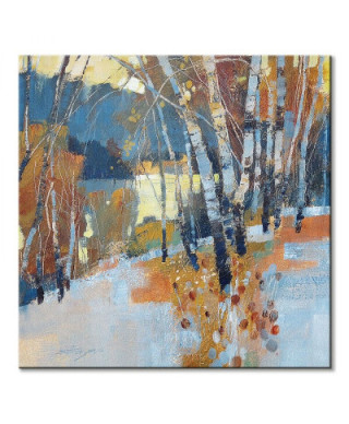 Birch, Frost and Winter Lake - obraz na płótnie
