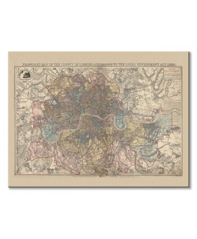 Stanfords Mapa Londynu 1888 - obraz na płótnie