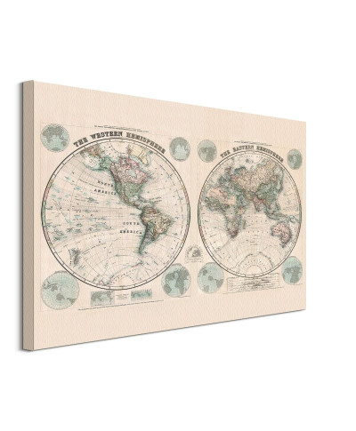 Obraz na ścianę - Stanfords Mapa Świata, Półkule 1877 - 80x60 cm