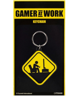 Gamer At Work Caution Sign - brelok