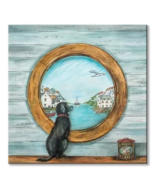 Piesek w oknie - obraz na płótnie