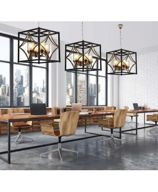 Lampa wisząca - Czarno Mosiężna Loft Quadrato