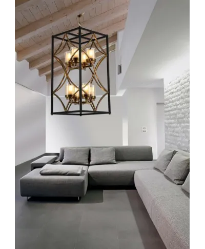 Lampa wisząca - Czarno Mosiężna Loft Quadrato Duo