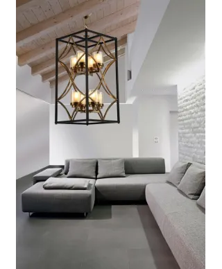 Lampa wisząca - Czarno Mosiężna Loft Quadrato Duo