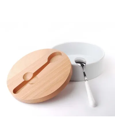 Cukiernica z łyżeczką - Ceramiczna - Okrągła - 14,7x6cm