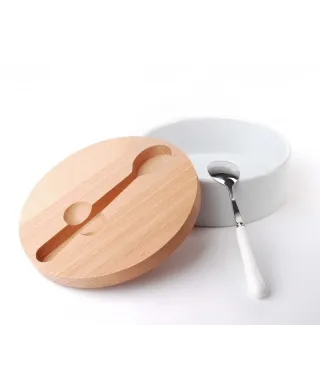 Cukiernica z łyżeczką - Ceramiczna - Okrągła - 14,7x6cm