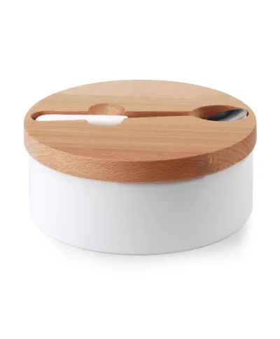 Cukiernica z łyżeczką - Ceramiczna - Okrągła - 14,7x6cm