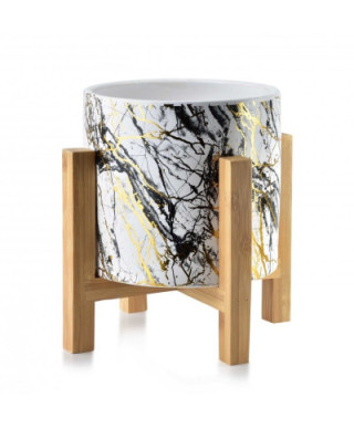 Kwietnik - Doniczka ceramiczna na stojaku - Czarno złote wzory