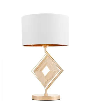 Lampa Stołowa biało złota - Glamour Lampka nocna Benardi