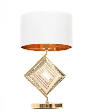 Lampa Stołowa biało złota - Glamour Lampka nocna Benardi