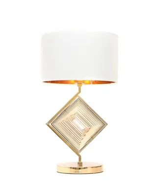 Lampa Stołowa biało złota - Glamour Lampka nocna Benardi