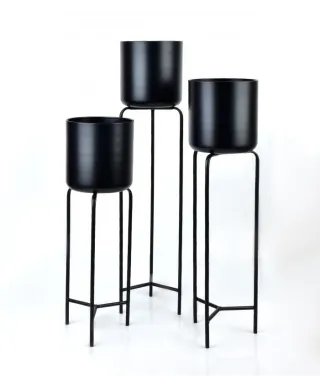 Kwietnik metalowy - Zestaw 3 doniczek na stojaku - Swen Black