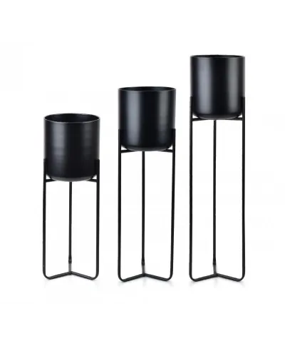 Kwietnik metalowy - Zestaw 3 doniczek na stojaku - Swen Black