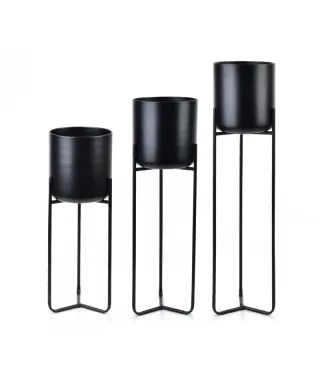 Kwietnik metalowy - Zestaw 3 doniczek na stojaku - Swen Black