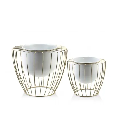 Kwietnik metalowy - Doniczka na stojaku - Komplet 2szt. - Swen Beige