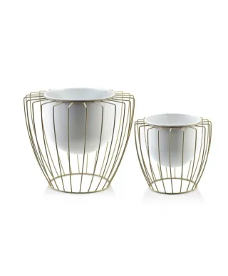 Kwietnik metalowy - Doniczka na stojaku - Komplet 2szt. - Swen Beige