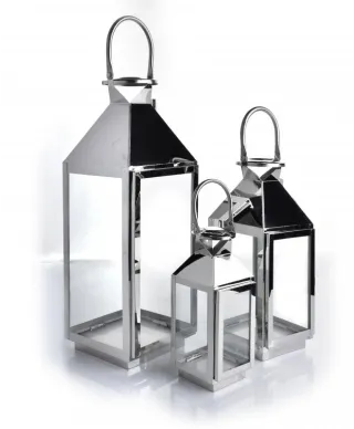 Latarnia metalowa - Komplet 3szt. - Srebrne Lorenzo