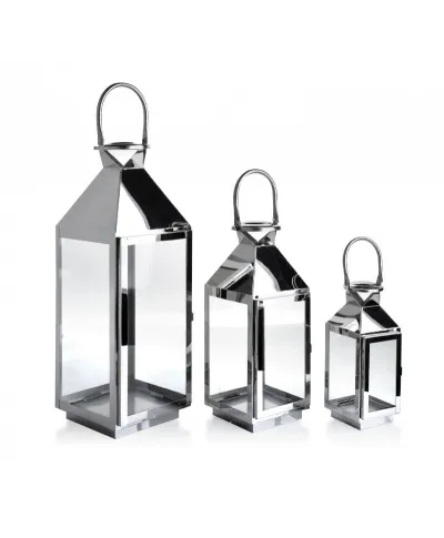 Latarnia metalowa - Komplet 3szt. - Srebrne Lorenzo