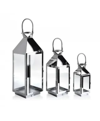 Latarnia metalowa - Komplet 3szt. - Srebrne Lorenzo