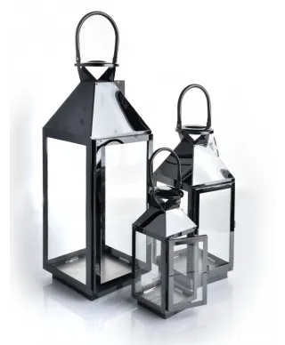 Latarnia metalowa - Komplet 3szt. - Czarne Lorenzo