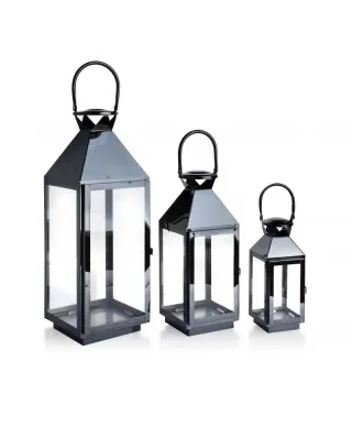 Latarnia metalowa - Komplet 3szt. - Czarne Lorenzo