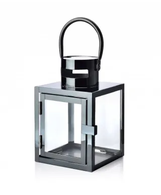 Latarnia metalowa - Czarna Leone - 19cm