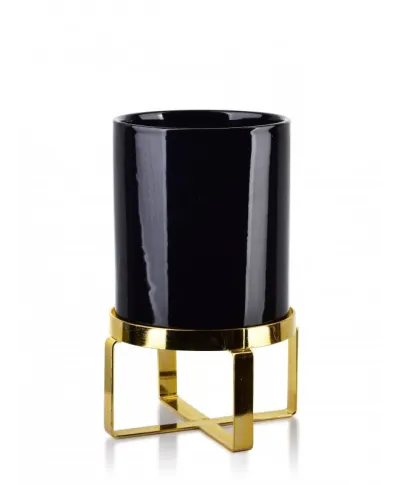 Doniczka na stojaku - Kwietnik czarno złoty - 13x15cm