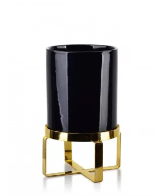 Doniczka na stojaku - Kwietnik czarno złoty - 13x15cm