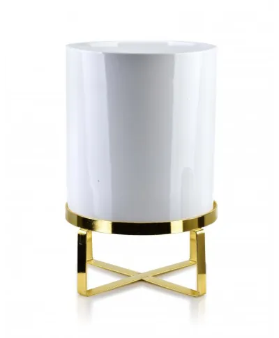 Doniczka na stojaku - Kwietnik biało złoty - 18x21cm