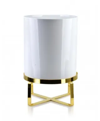 Doniczka na stojaku - Kwietnik biało złoty - 18x21cm