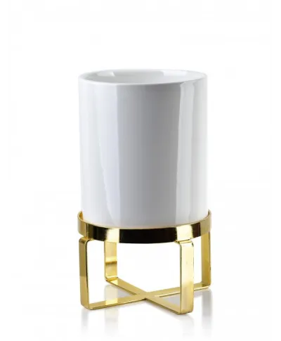 Doniczka na stojaku - Kwietnik biało złoty - 13x15cm