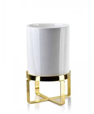 Doniczka na stojaku - Kwietnik biało złoty - 13x15cm