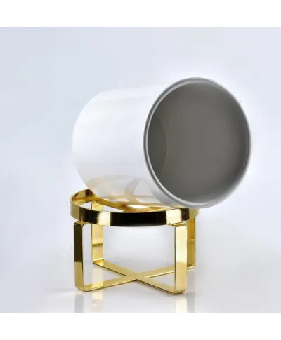 Doniczka na stojaku - Kwietnik biało złoty - 13x15cm