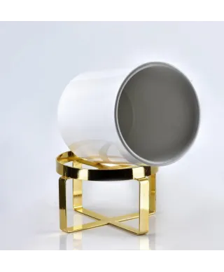 Doniczka na stojaku - Kwietnik biało złoty - 13x15cm