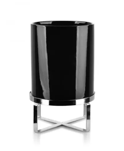 Kwietnik ceramiczny - Osłonka czarna na srebrnym stojaku - 18x21cm