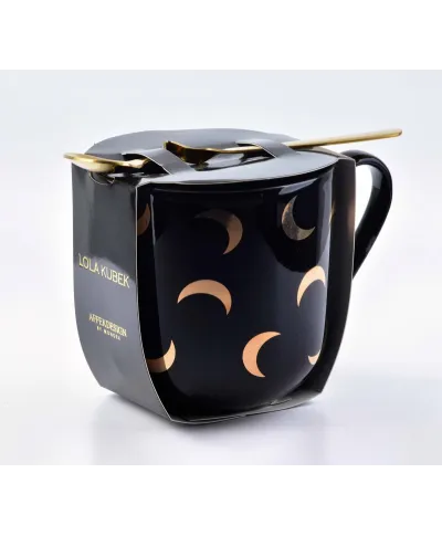 Kubek ceramiczny z łyżeczką - Lola Moon - Czarny - 550ml