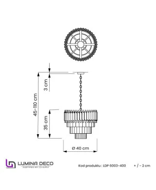 Żyrandol Kryształowy - Czarno Złoty Mazini D40