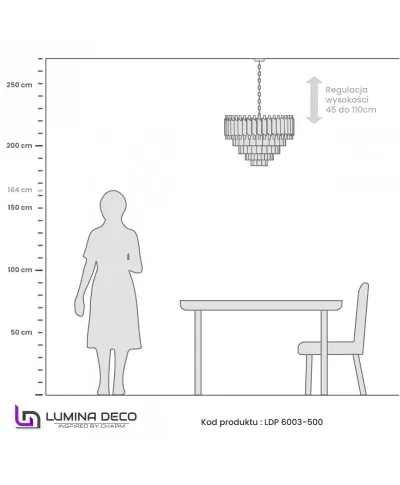 Żyrandol Kryształowy - Klasyczny Czarno Złoty Mazini D50