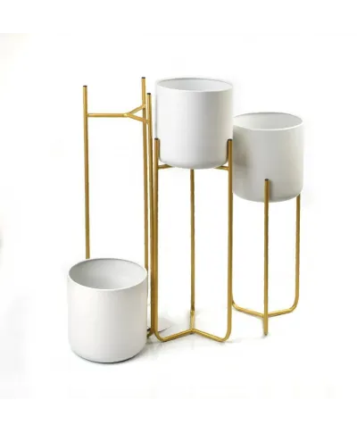 Kwietnik metalowy - Zestaw 3 doniczek na stojaku - Swen WHITE