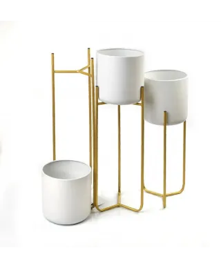 Kwietnik metalowy - Zestaw 3 doniczek na stojaku - Swen WHITE