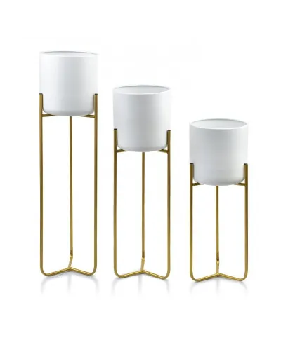 Kwietnik metalowy - Zestaw 3 doniczek na stojaku - Swen WHITE