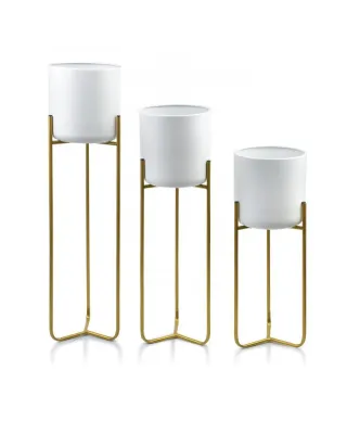Kwietnik metalowy - Zestaw 3 doniczek na stojaku - Swen WHITE