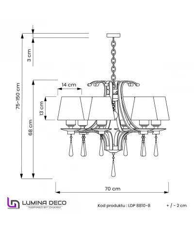 Żyrandol Klasyczny - Kryształowy Złoty Venisia W8