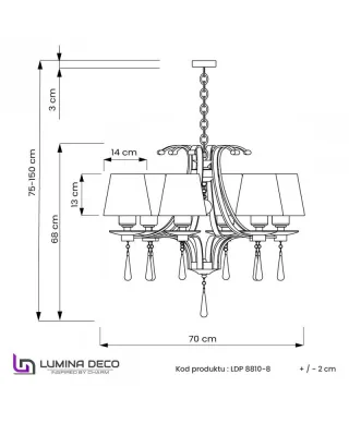 Żyrandol Klasyczny - Kryształowy Złoty Venisia W8