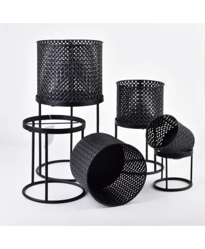 Komplet kwietników metalowych - 4szt. - Czarne