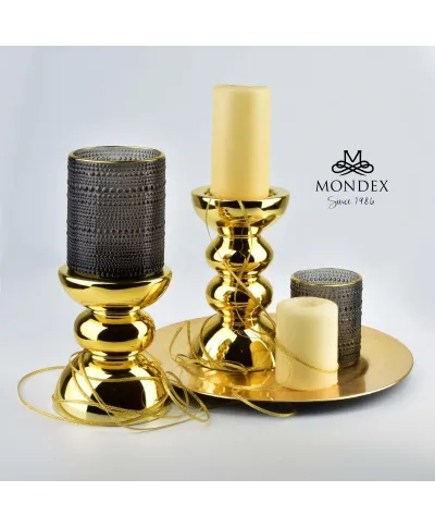 Świecznik szklany - Szary Rita - 10cm