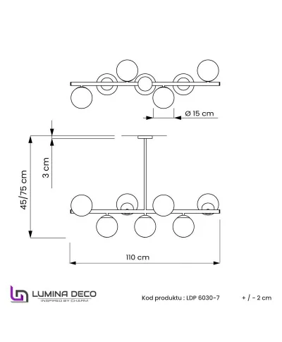 Lampa wisząca do Jadalni - Czarno Przezroczysta Fredica W7