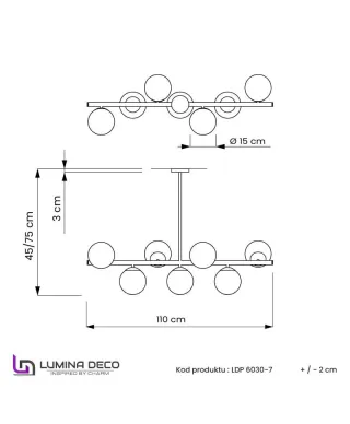 Lampa wisząca do Jadalni - Czarno Przezroczysta Fredica W7